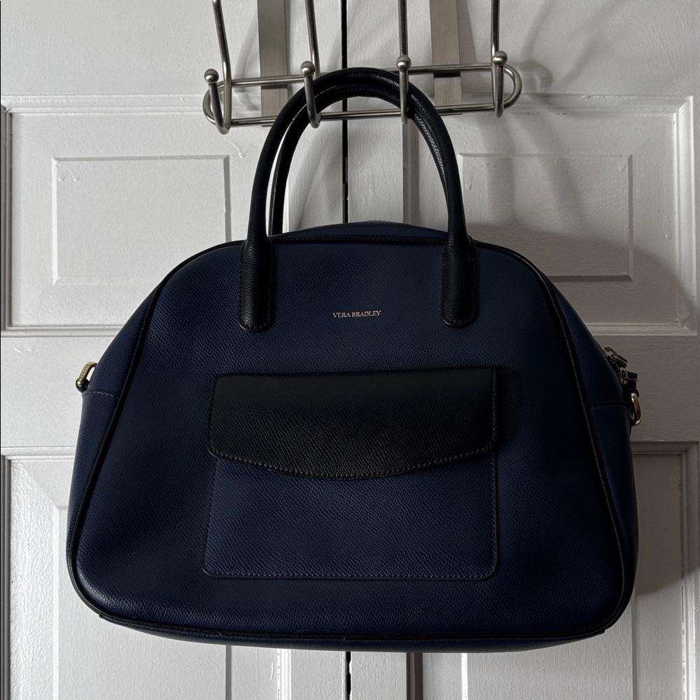 Vera Bradley Bowling Navy Satchel with Black Trim